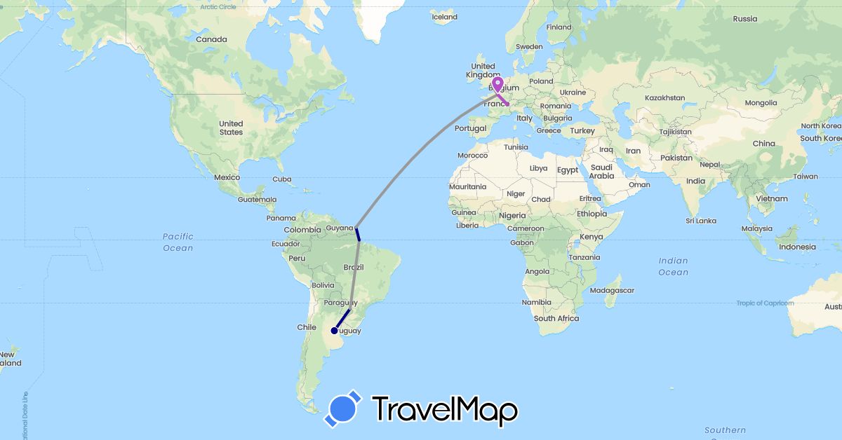 TravelMap itinerary: driving, plane, train in Argentina, Canada, Switzerland, Spain, France, United Kingdom, Netherlands, Vatican City (Europe, North America, South America)